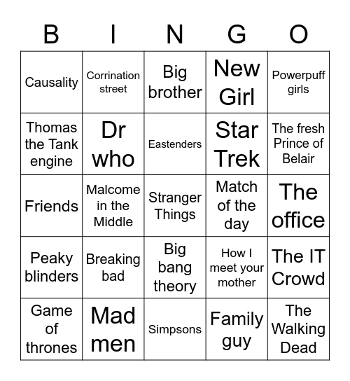 TV Shows Bingo Card