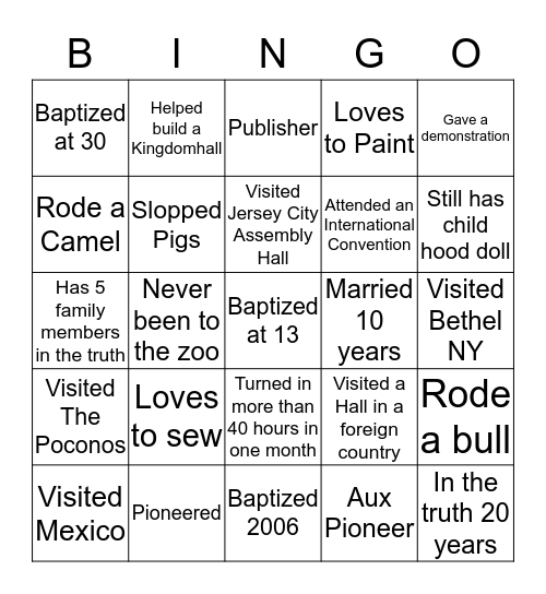 JW People Bingo Card