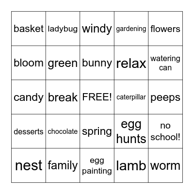 SPRING BREAK  BINGO Card