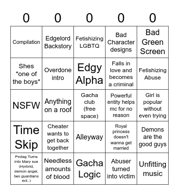 Gacha Stereotype Bingo Card