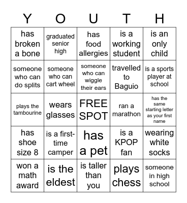 CHOSEN: YOUTH AND YA BINGO Card
