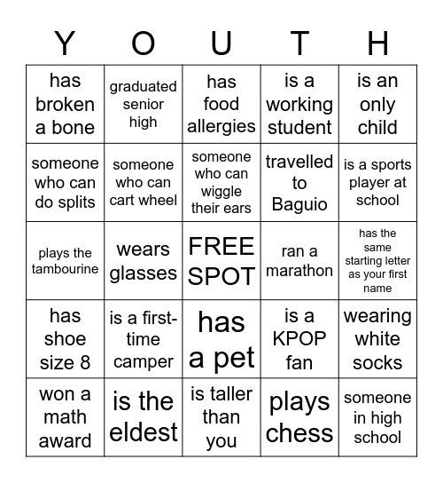 CHOSEN: YOUTH AND YA BINGO Card