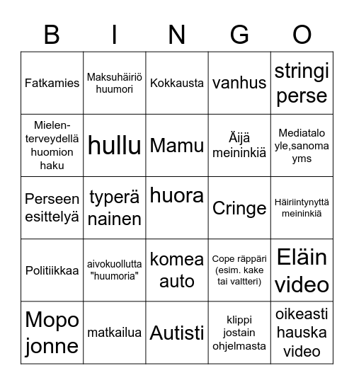 Suomi tiktok bingoust Bingo Card