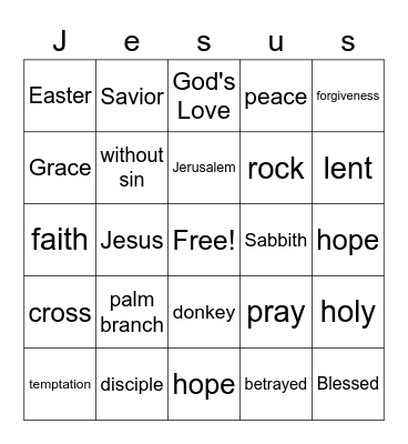 Plam Sunday Bingo Card