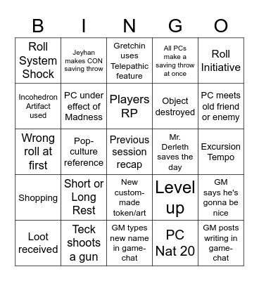 Shoal of Worlds session bingo Card