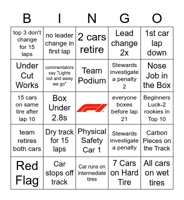 Australian GP 2023 Bingo Card