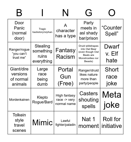 Untitled Bingo Card