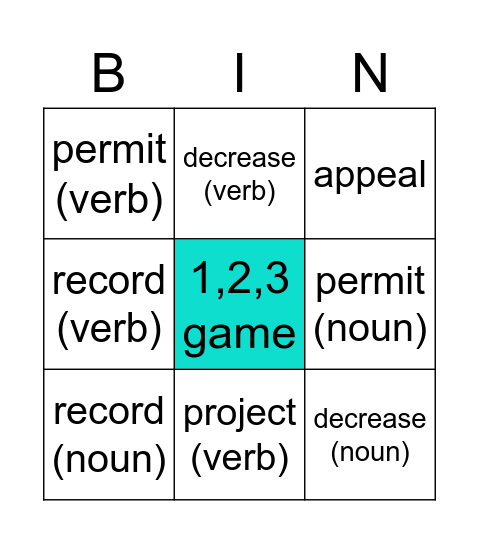 Verbs/ nouns with the same form Bingo Card