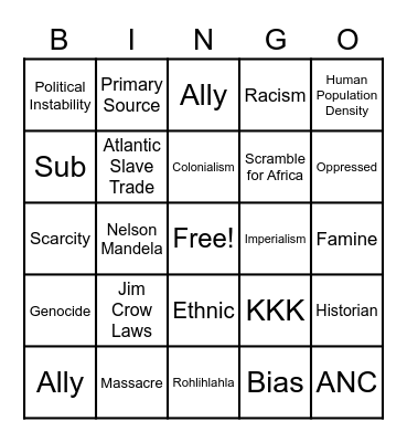 Sub-Saharan Africa Bingo Card