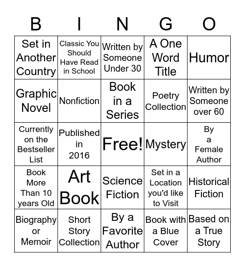 2016 Book Bingo Card