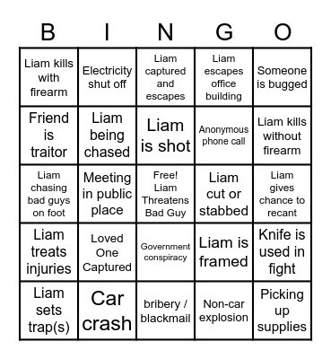 Liam Neeson BINGO Card