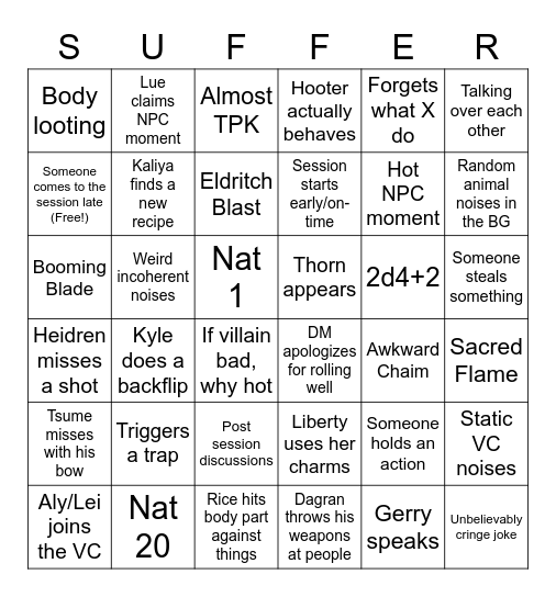 DND VC NIGHT Bingo Card