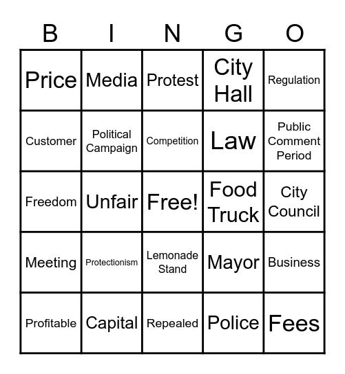 Food Truck Fiasco Bingo Card