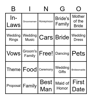 Jack & Summer's Wedding Bingo Card