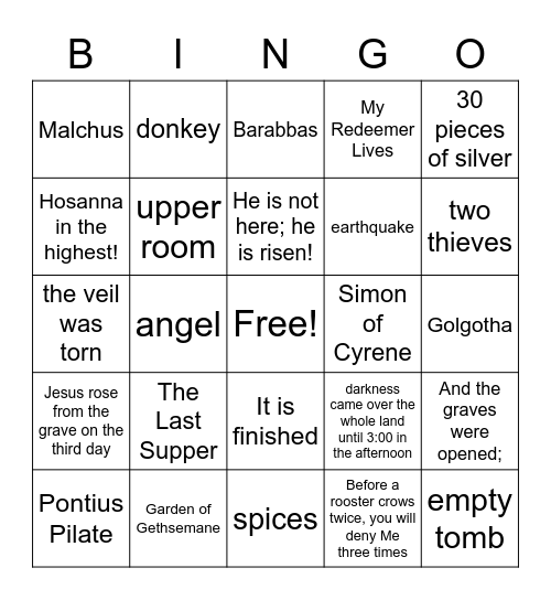 Resurrection Sunday Bingo Card