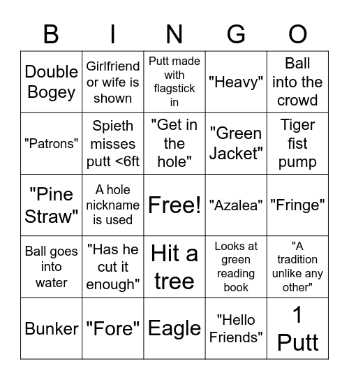 The Masters Bingo Card