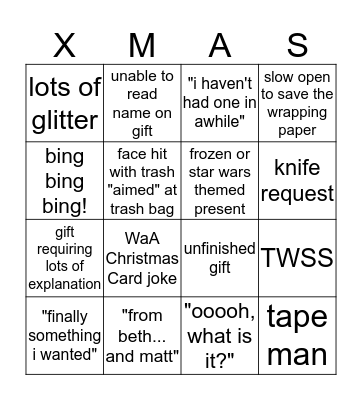 Heinie Family Christmas 2015 Bingo Card