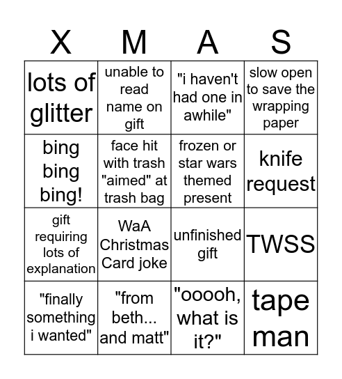 Heinie Family Christmas 2015 Bingo Card