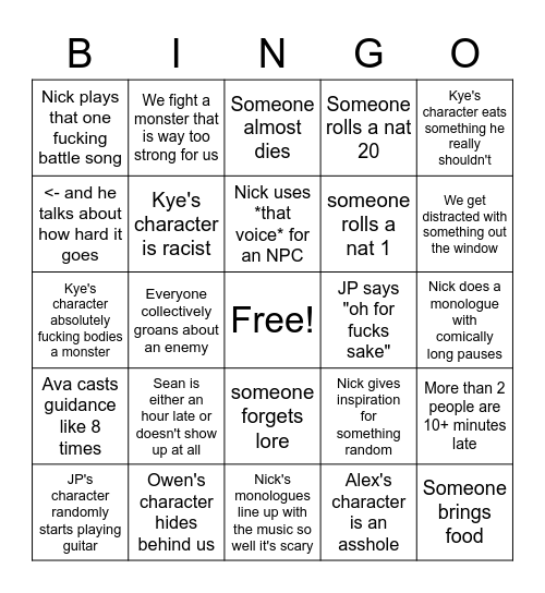 DND Bingo Card