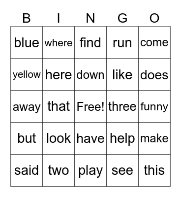 Sight Word Bingo! Bingo Card