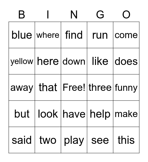 Sight Word Bingo! Bingo Card