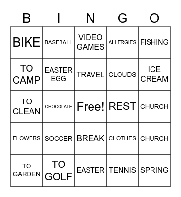 ASL SPRING BREAK SIGNS Bingo Card