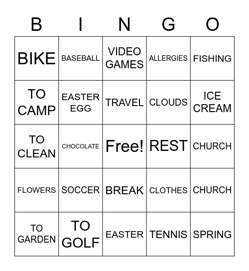 ASL SPRING BREAK SIGNS Bingo Card