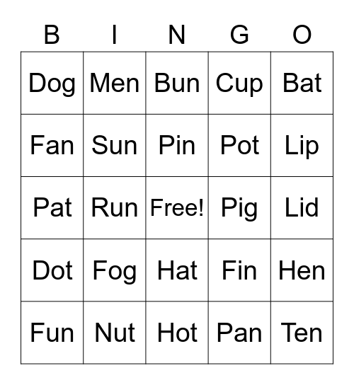 CVC BINGO Card