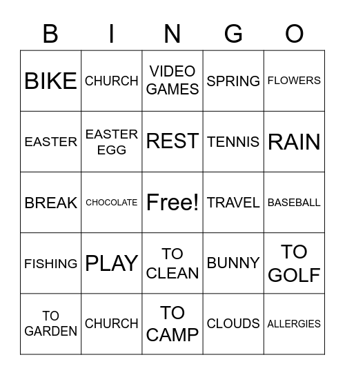 ASL SPRING BREAK SIGNS Bingo Card