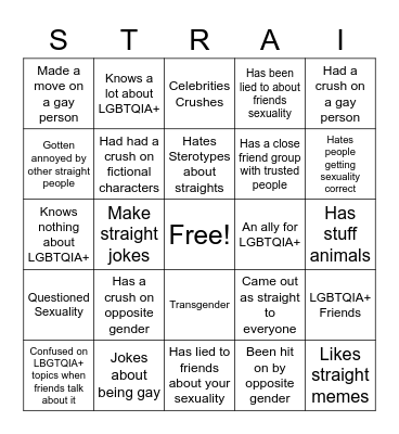 Straight Sexuality Bingo Card