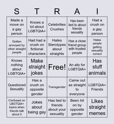 Straight Sexuality Bingo Card