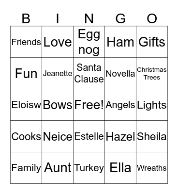 Christmas 2015 Bingo Card