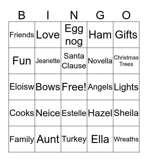 Christmas 2015 Bingo Card