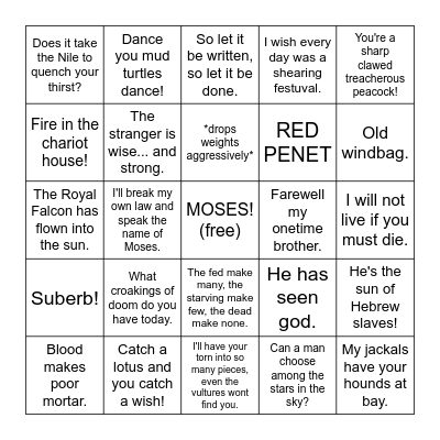 Ten commandments bingo Card
