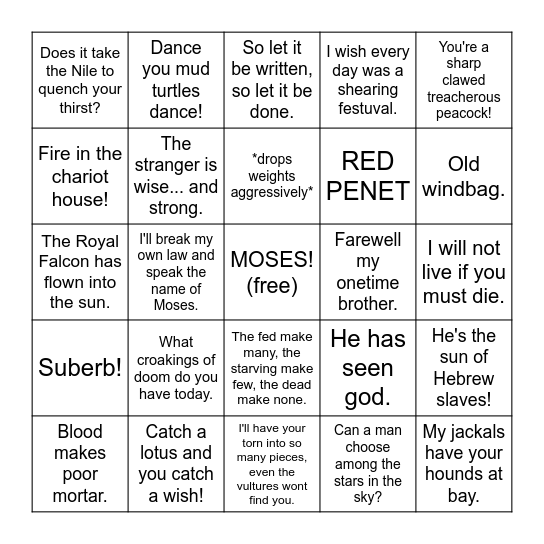 Ten commandments bingo Card