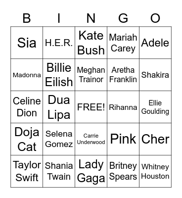Women's History Month - Famous Female Musicians Bingo Card