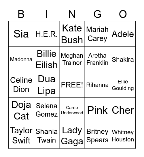 Women's History Month - Famous Female Musicians Bingo Card