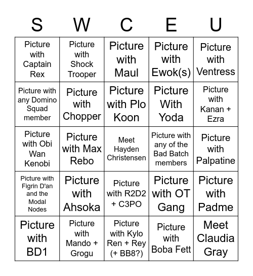 Star Wars Celebration Bingo Card