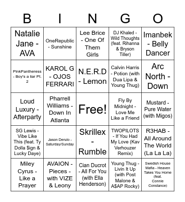 Music 2023 Bingo Card