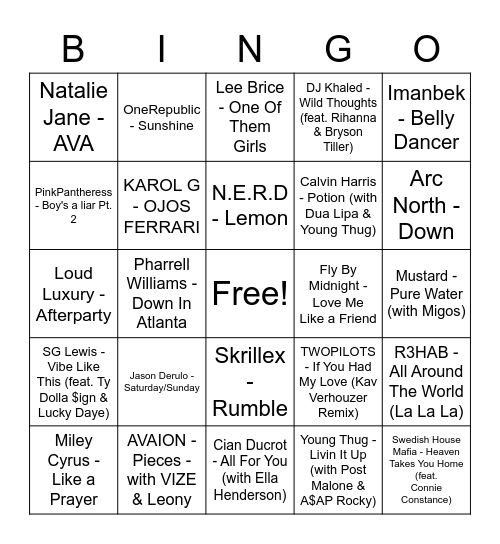 Music 2023 Bingo Card