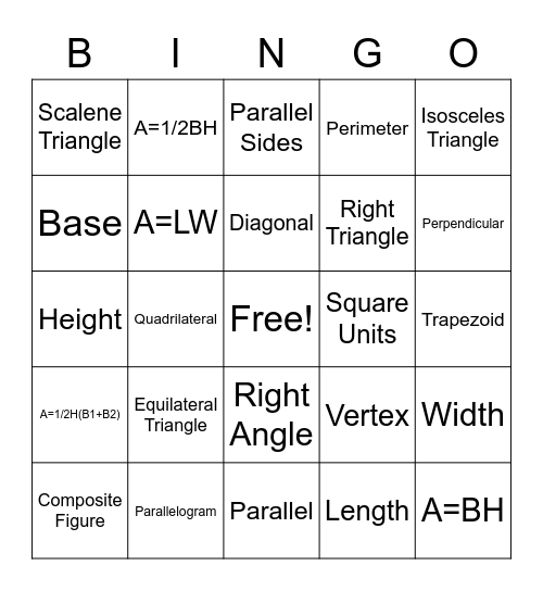 Area Bingo (6 Gr Mod 12) Bingo Card
