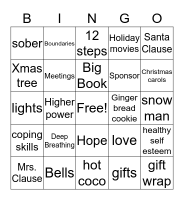 sober xmas  Bingo Card