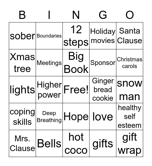 sober xmas  Bingo Card