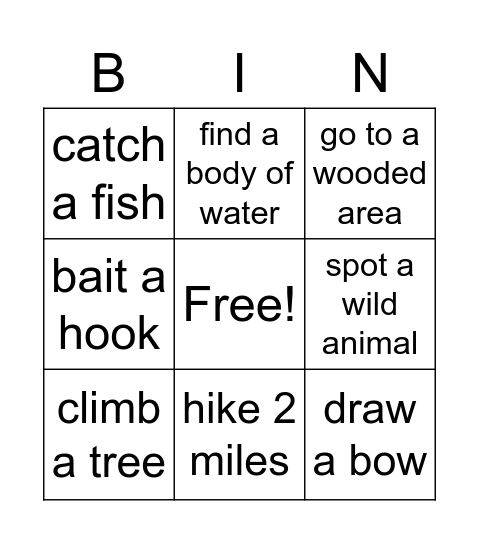 outdoorsman bingo Card