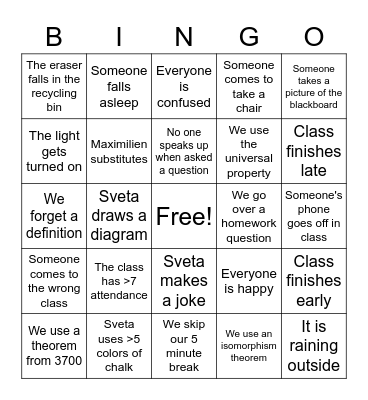 Algebra 3710 Bingo Card