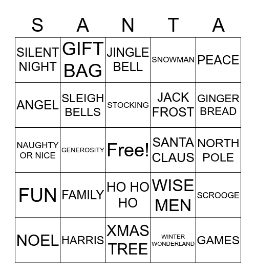 Harris Family & Friends Christmas Bingo Card