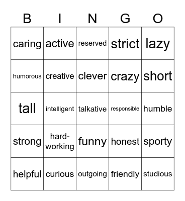 Descriptions Bingo Card
