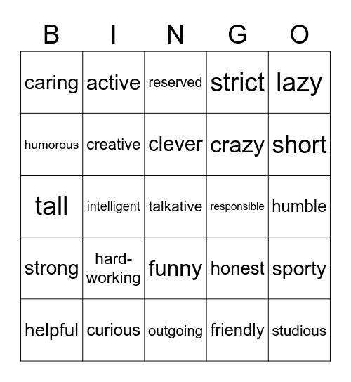 Descriptions Bingo Card