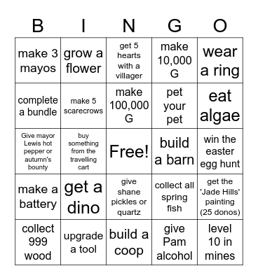 Stardew Bingo Card