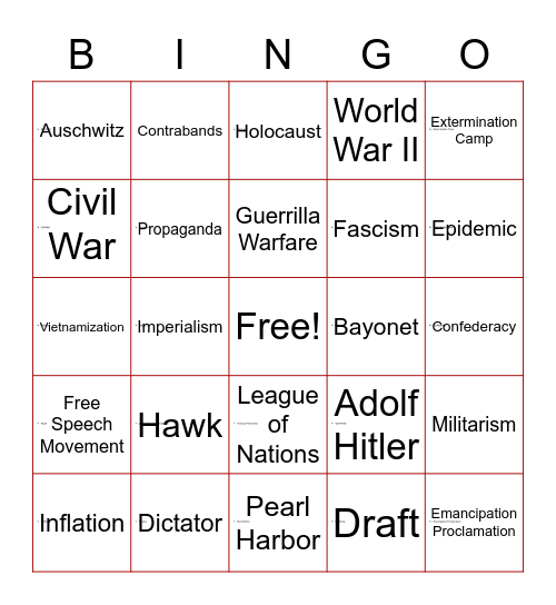 Historical Vocab Bingo Card